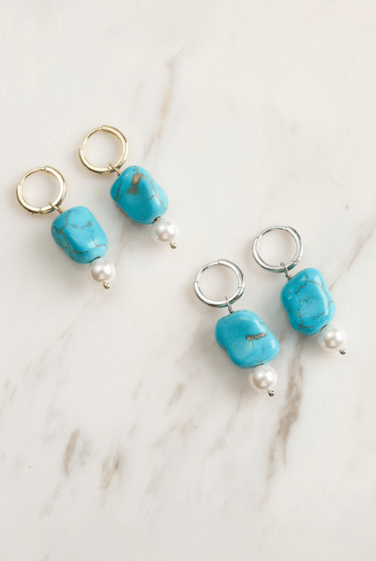 Turquoise Slab Vintage Huggie Earrings-Earrings-Krush Kandy, Women's Online Fashion Boutique Located in Phoenix, Arizona (Scottsdale Area)