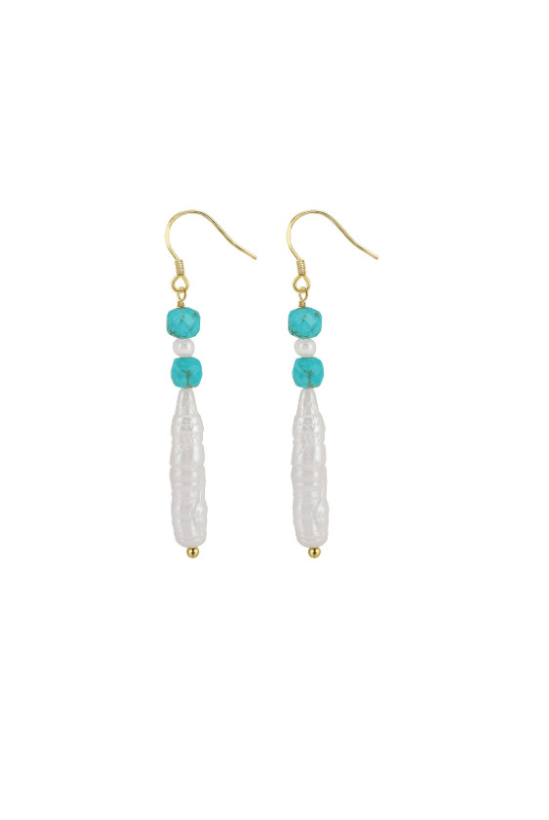 Vintage Turquoise & Pearl Threader Earrings-Earrings-Krush Kandy, Women's Online Fashion Boutique Located in Phoenix, Arizona (Scottsdale Area)