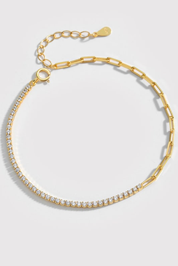 Cubic Zirconia Geometric Minimalist Asymmetrical Chain Bracelet-Bracelets-Krush Kandy, Women's Online Fashion Boutique Located in Phoenix, Arizona (Scottsdale Area)