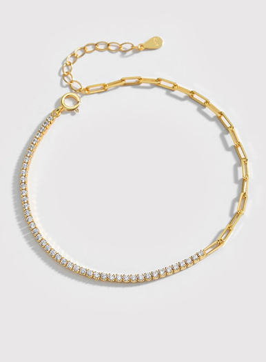 Cubic Zirconia Geometric Minimalist Asymmetrical Chain Bracelet-Bracelets-Krush Kandy, Women's Online Fashion Boutique Located in Phoenix, Arizona (Scottsdale Area)