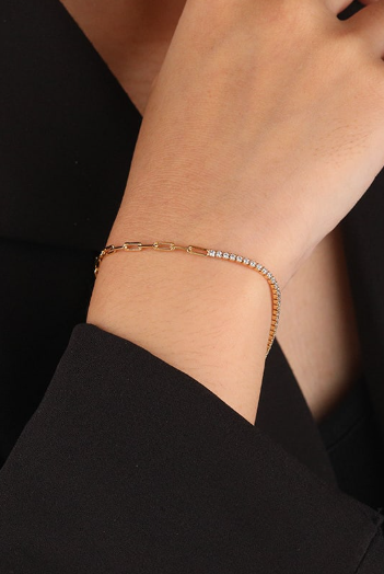 Cubic Zirconia Geometric Minimalist Asymmetrical Chain Bracelet-Bracelets-Krush Kandy, Women's Online Fashion Boutique Located in Phoenix, Arizona (Scottsdale Area)