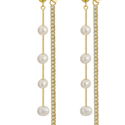 Vintage Pearl & Crystal Tassel Threader Earrings-Earrings-Krush Kandy, Women's Online Fashion Boutique Located in Phoenix, Arizona (Scottsdale Area)