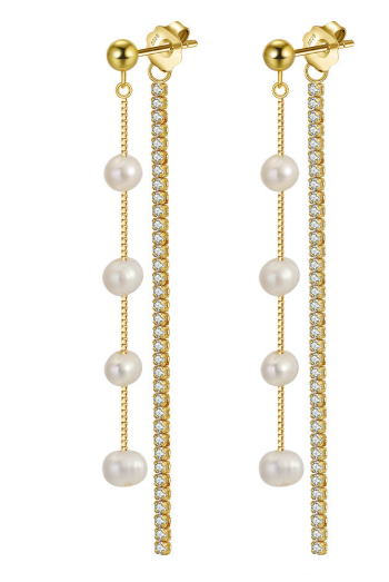 Vintage Pearl & Crystal Tassel Threader Earrings-Earrings-Krush Kandy, Women's Online Fashion Boutique Located in Phoenix, Arizona (Scottsdale Area)