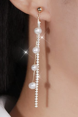 Vintage Pearl & Crystal Tassel Threader Earrings-Earrings-Krush Kandy, Women's Online Fashion Boutique Located in Phoenix, Arizona (Scottsdale Area)