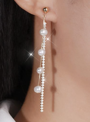 Vintage Pearl & Crystal Tassel Threader Earrings-Earrings-Krush Kandy, Women's Online Fashion Boutique Located in Phoenix, Arizona (Scottsdale Area)