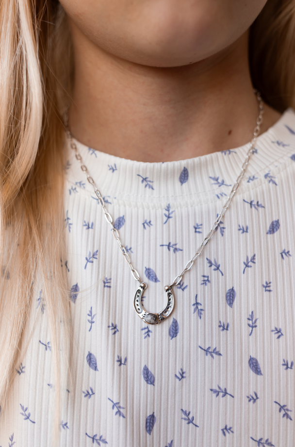 Horseshoe Harmony Single Stone Necklace-Chain Necklaces-Krush Kandy, Women's Online Fashion Boutique Located in Phoenix, Arizona (Scottsdale Area)