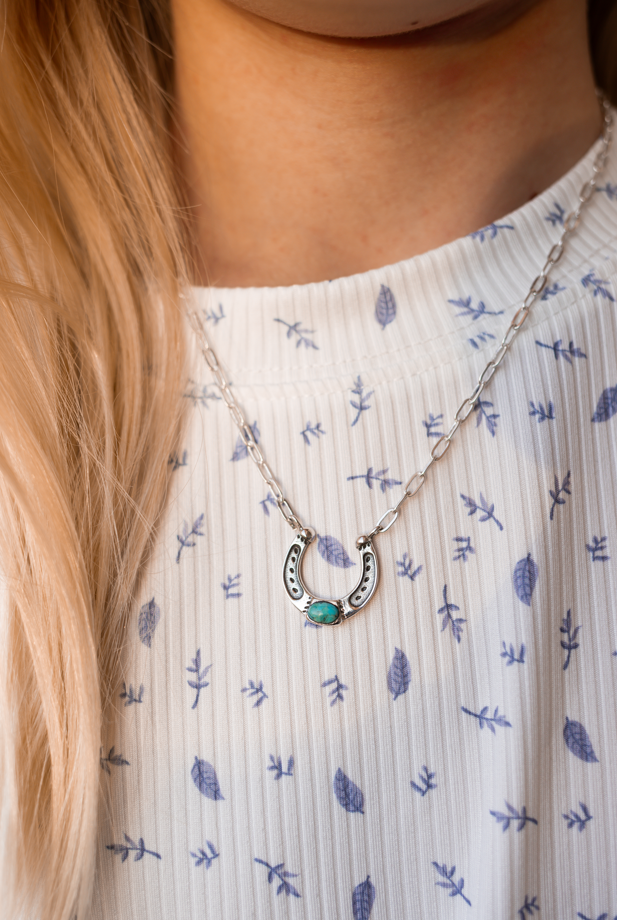 Horseshoe Harmony Single Stone Necklace-Chain Necklaces-Krush Kandy, Women's Online Fashion Boutique Located in Phoenix, Arizona (Scottsdale Area)