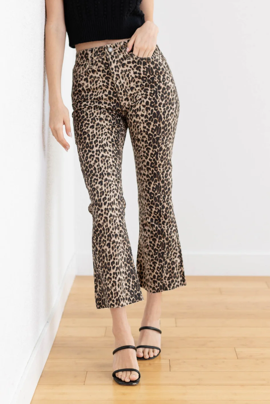 Leopard High Rise Tonal Crop Flare-Pants-Krush Kandy, Women's Online Fashion Boutique Located in Phoenix, Arizona (Scottsdale Area)