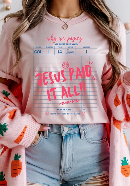 Jesus Paid It All Graphic Tee-Graphic Tees-Krush Kandy, Women's Online Fashion Boutique Located in Phoenix, Arizona (Scottsdale Area)