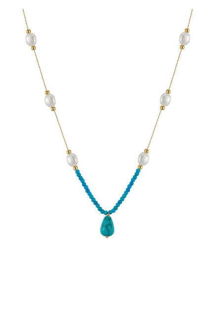 Pearl & Turquoise Slab Trend Necklace-Necklaces-Krush Kandy, Women's Online Fashion Boutique Located in Phoenix, Arizona (Scottsdale Area)