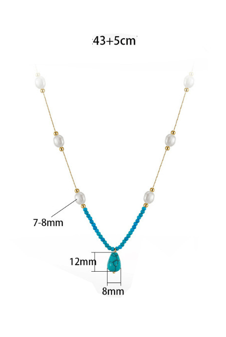 Pearl & Turquoise Slab Trend Necklace-Necklaces-Krush Kandy, Women's Online Fashion Boutique Located in Phoenix, Arizona (Scottsdale Area)