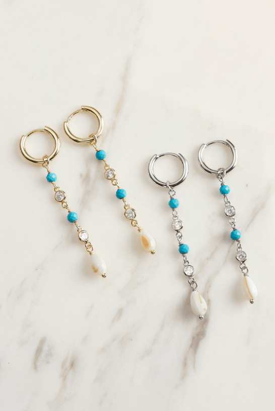 Crystal & Turquoise Tassel Vintage Drop Earrings-Earrings-Krush Kandy, Women's Online Fashion Boutique Located in Phoenix, Arizona (Scottsdale Area)