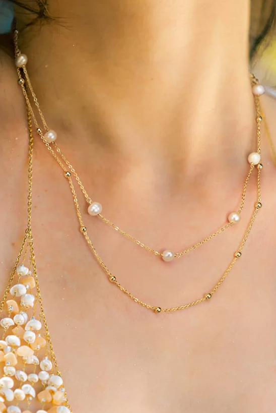 Pearl Geometric Minimalist Multi Strand Necklace-Necklaces-Krush Kandy, Women's Online Fashion Boutique Located in Phoenix, Arizona (Scottsdale Area)