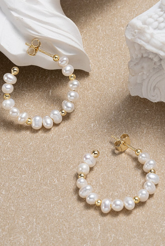 Freshwater Pearl Geometric Minimalist Hoop Earrings-Earrings-Krush Kandy, Women's Online Fashion Boutique Located in Phoenix, Arizona (Scottsdale Area)