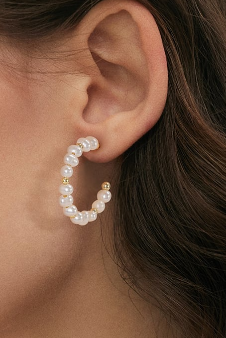 Freshwater Pearl Geometric Minimalist Hoop Earrings-Earrings-Krush Kandy, Women's Online Fashion Boutique Located in Phoenix, Arizona (Scottsdale Area)