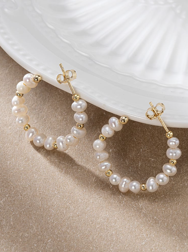 Freshwater Pearl Geometric Minimalist Hoop Earrings-Earrings-Krush Kandy, Women's Online Fashion Boutique Located in Phoenix, Arizona (Scottsdale Area)