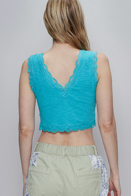 POL Knit V-Neck Lace Crop-Tops-Krush Kandy, Women's Online Fashion Boutique Located in Phoenix, Arizona (Scottsdale Area)