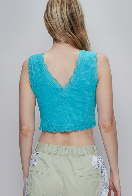 POL Knit V-Neck Lace Crop-Tops-Krush Kandy, Women's Online Fashion Boutique Located in Phoenix, Arizona (Scottsdale Area)