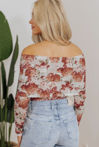 Pink Floral Printed Long Sleeve Sheath Bodysuit-Tops-Krush Kandy, Women's Online Fashion Boutique Located in Phoenix, Arizona (Scottsdale Area)