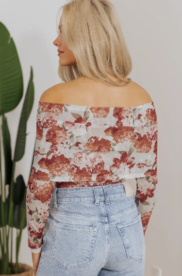 Pink Floral Printed Long Sleeve Sheath Bodysuit-Tops-Krush Kandy, Women's Online Fashion Boutique Located in Phoenix, Arizona (Scottsdale Area)