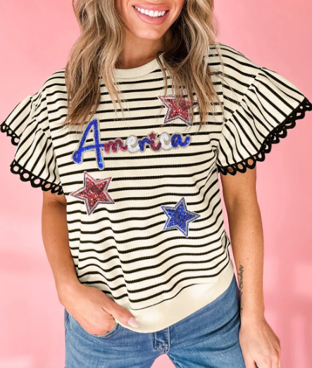 America Sequin Star Stripes Tee-Tops-Krush Kandy, Women's Online Fashion Boutique Located in Phoenix, Arizona (Scottsdale Area)