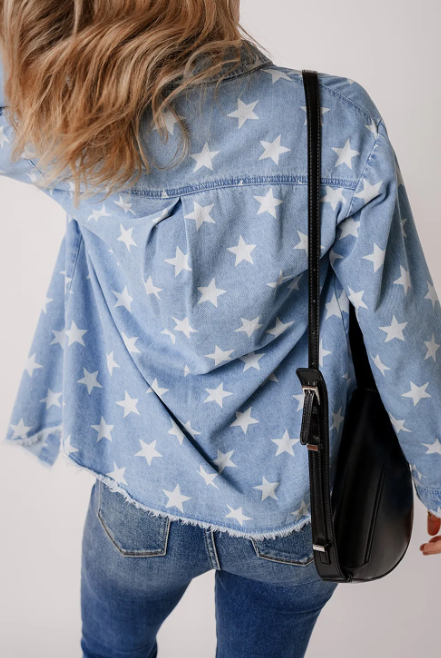 All-American Star Denim Button Down-Tops-Krush Kandy, Women's Online Fashion Boutique Located in Phoenix, Arizona (Scottsdale Area)