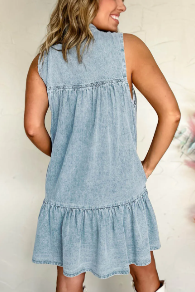 Denim Bow Tie Sleeveless Dress-Dresses-Krush Kandy, Women's Online Fashion Boutique Located in Phoenix, Arizona (Scottsdale Area)