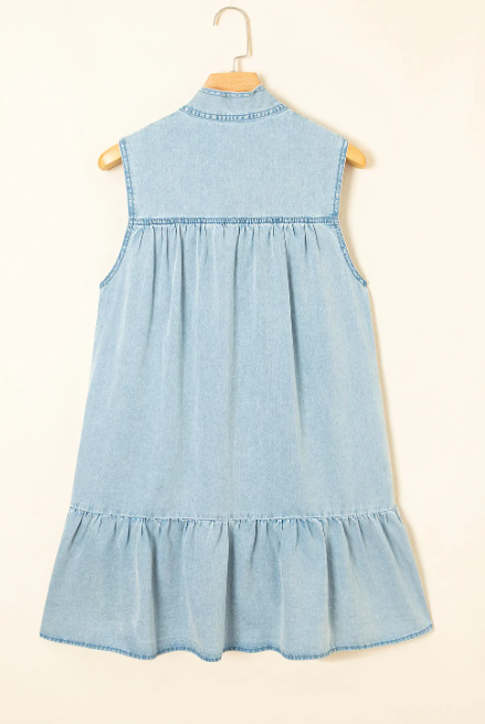 Denim Bow Tie Sleeveless Dress-Dresses-Krush Kandy, Women's Online Fashion Boutique Located in Phoenix, Arizona (Scottsdale Area)
