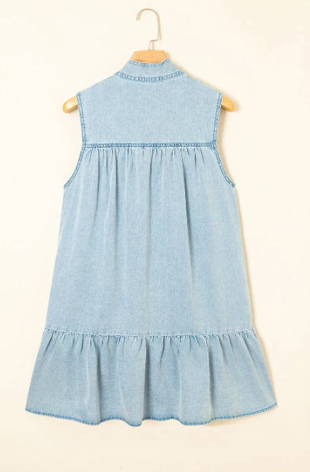 Denim Bow Tie Sleeveless Dress-Dresses-Krush Kandy, Women's Online Fashion Boutique Located in Phoenix, Arizona (Scottsdale Area)