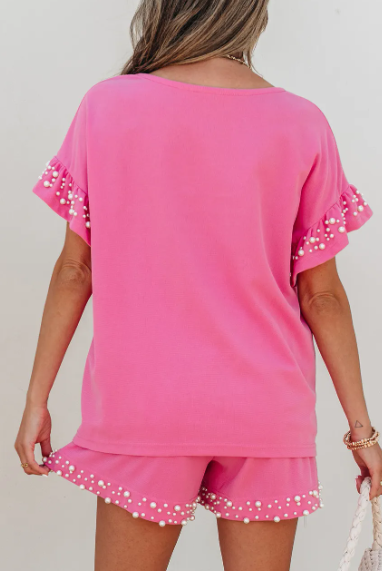 Pink Pearl Ruffle Short Set-2 Piece Outfit Sets-Krush Kandy, Women's Online Fashion Boutique Located in Phoenix, Arizona (Scottsdale Area)