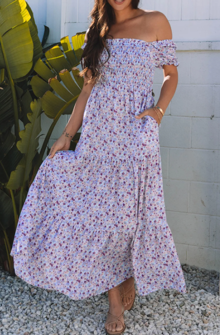 Lavender Blossom Smocked Maxi Dress-Dresses-Krush Kandy, Women's Online Fashion Boutique Located in Phoenix, Arizona (Scottsdale Area)