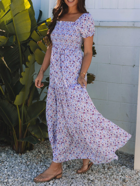 Lavender Blossom Smocked Maxi Dress-Dresses-Krush Kandy, Women's Online Fashion Boutique Located in Phoenix, Arizona (Scottsdale Area)