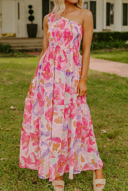 Blossom in Bloom One-Shoulder Maxi Dress-Dresses-Krush Kandy, Women's Online Fashion Boutique Located in Phoenix, Arizona (Scottsdale Area)