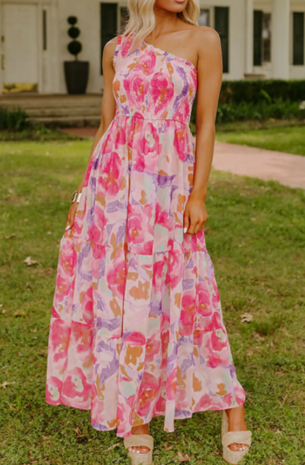 Blossom in Bloom One-Shoulder Maxi Dress-Dresses-Krush Kandy, Women's Online Fashion Boutique Located in Phoenix, Arizona (Scottsdale Area)