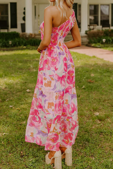 Blossom in Bloom One-Shoulder Maxi Dress-Dresses-Krush Kandy, Women's Online Fashion Boutique Located in Phoenix, Arizona (Scottsdale Area)