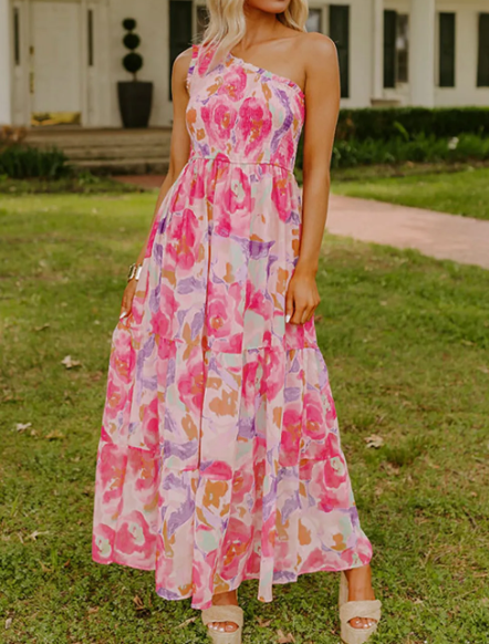 Blossom in Bloom One-Shoulder Maxi Dress-Dresses-Krush Kandy, Women's Online Fashion Boutique Located in Phoenix, Arizona (Scottsdale Area)