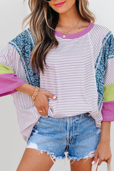 Whimsy in Color Patchwork Stripe Top-Tops-Krush Kandy, Women's Online Fashion Boutique Located in Phoenix, Arizona (Scottsdale Area)