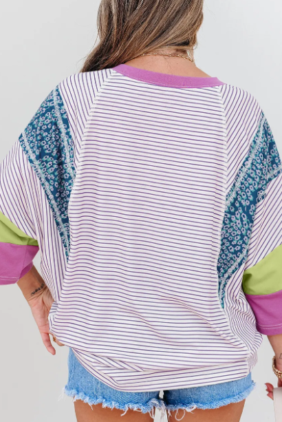 Whimsy in Color Patchwork Stripe Top-Tops-Krush Kandy, Women's Online Fashion Boutique Located in Phoenix, Arizona (Scottsdale Area)