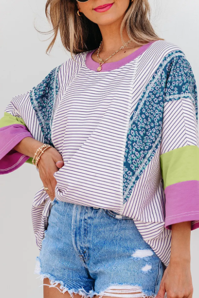 Whimsy in Color Patchwork Stripe Top-Tops-Krush Kandy, Women's Online Fashion Boutique Located in Phoenix, Arizona (Scottsdale Area)
