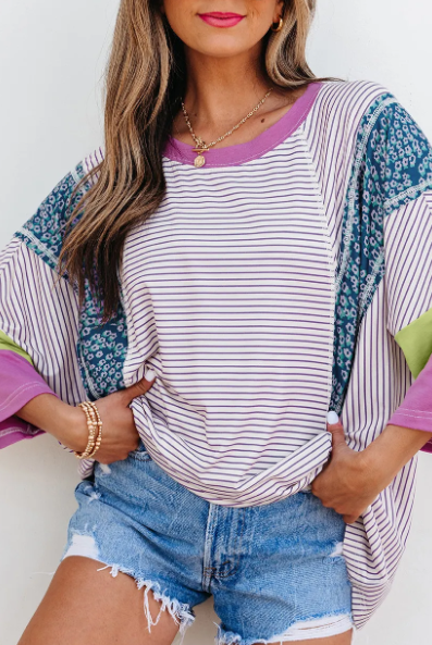 Whimsy in Color Patchwork Stripe Top-Tops-Krush Kandy, Women's Online Fashion Boutique Located in Phoenix, Arizona (Scottsdale Area)