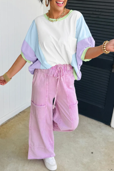 Pastel Pop Color Block Pocket Tee-Tops-Krush Kandy, Women's Online Fashion Boutique Located in Phoenix, Arizona (Scottsdale Area)
