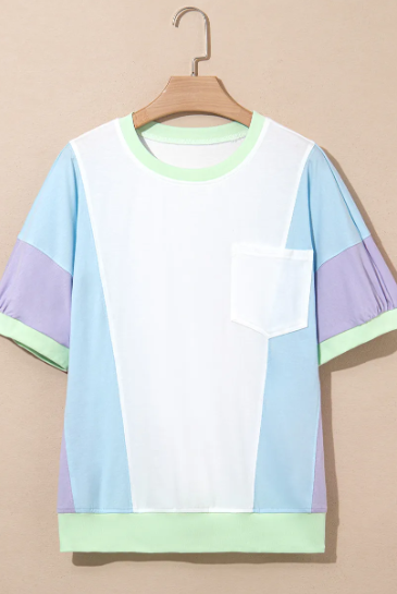 Pastel Pop Color Block Pocket Tee-Tops-Krush Kandy, Women's Online Fashion Boutique Located in Phoenix, Arizona (Scottsdale Area)