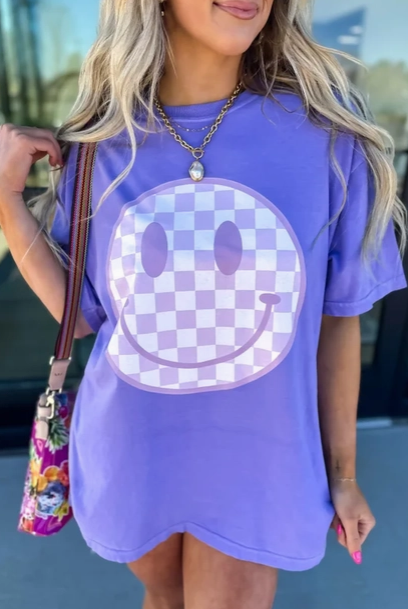 Checkerboard Smile Graphic Tee-Graphic Tees-Krush Kandy, Women's Online Fashion Boutique Located in Phoenix, Arizona (Scottsdale Area)
