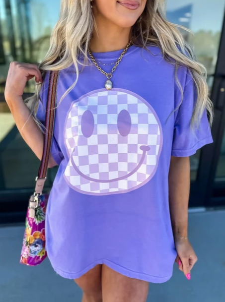 Checkerboard Smile Graphic Tee-Graphic Tees-Krush Kandy, Women's Online Fashion Boutique Located in Phoenix, Arizona (Scottsdale Area)