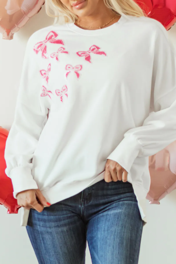 Sequin Bowknot High Low Oversize Sweatshirt-Sweaters-Krush Kandy, Women's Online Fashion Boutique Located in Phoenix, Arizona (Scottsdale Area)