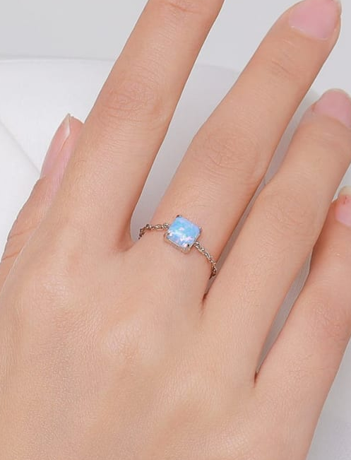 Sterling Silver Opal Geometric Minimalist Band Ring-Ring-Krush Kandy, Women's Online Fashion Boutique Located in Phoenix, Arizona (Scottsdale Area)