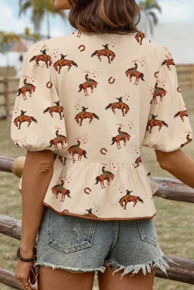 Cowgirl Chic Printed Peplum Top-Tops-Krush Kandy, Women's Online Fashion Boutique Located in Phoenix, Arizona (Scottsdale Area)