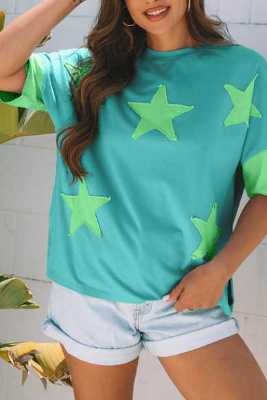 Star-Print Colorblock Tee-Tops-Krush Kandy, Women's Online Fashion Boutique Located in Phoenix, Arizona (Scottsdale Area)