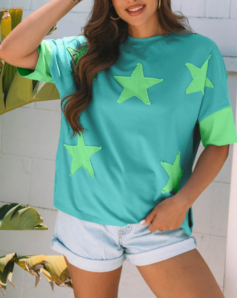Star-Print Colorblock Tee-Tops-Krush Kandy, Women's Online Fashion Boutique Located in Phoenix, Arizona (Scottsdale Area)