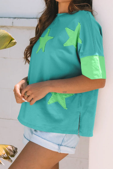 Star-Print Colorblock Tee-Tops-Krush Kandy, Women's Online Fashion Boutique Located in Phoenix, Arizona (Scottsdale Area)